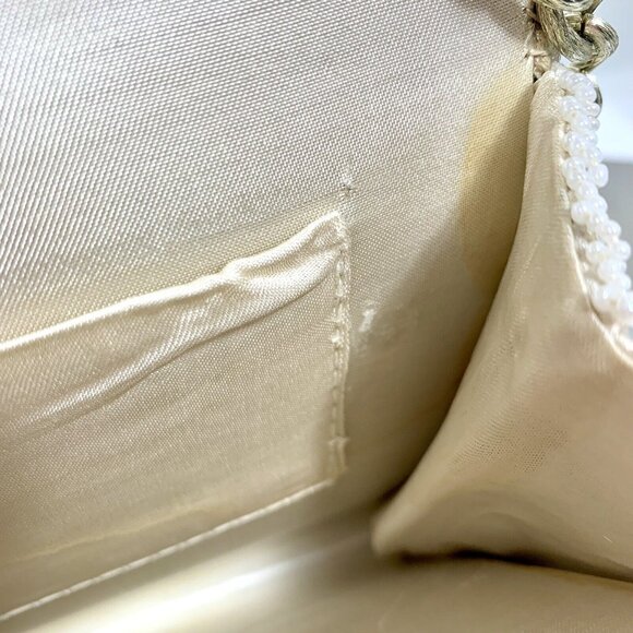 Stunning Embellished White Seed Beaded Tapestry Shoulder Handbag Chain Strap VTG - Picture 9 of 14